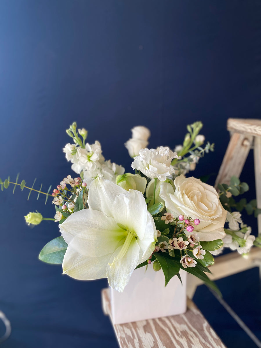 White and green vase arrangement - large $100