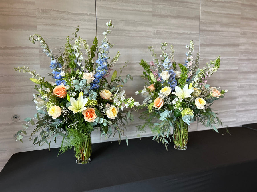Large funeral arrangement. Soft and Garden