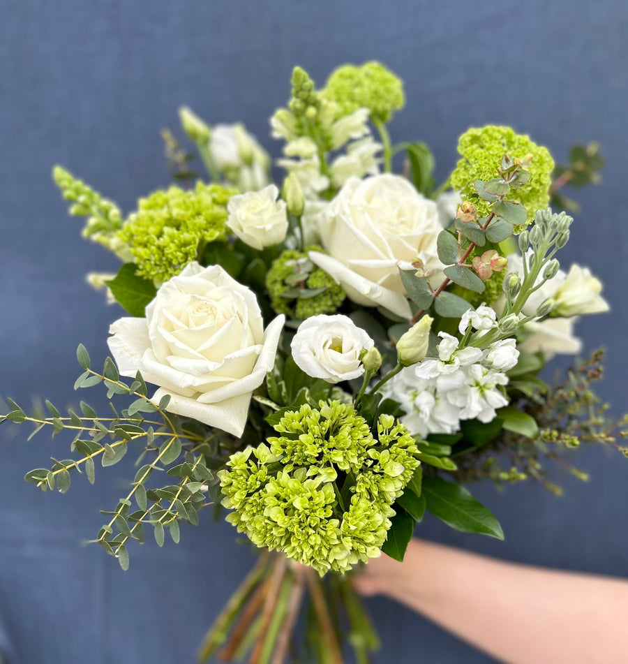 White and green hand tied $100