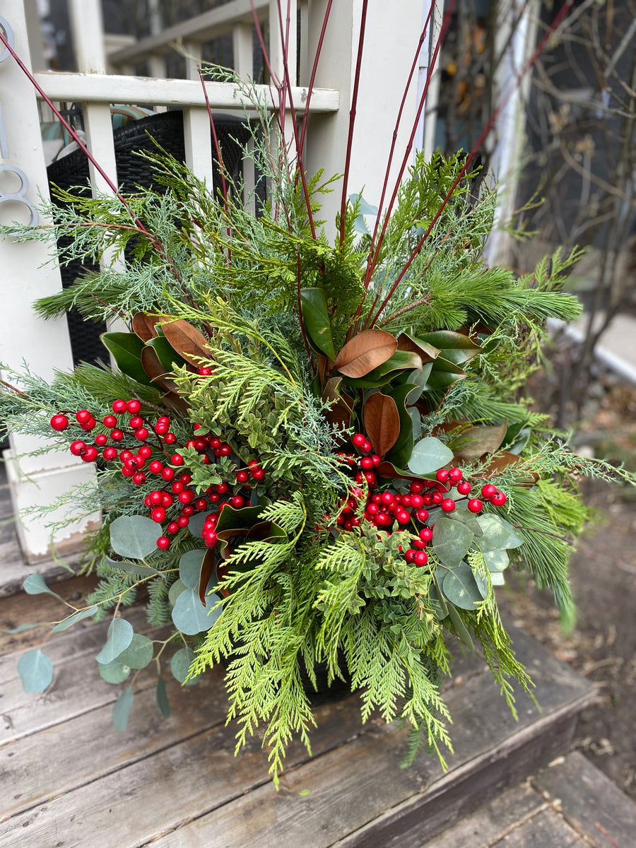 Outdoor winter planter - made in store. PICK UP ONLY