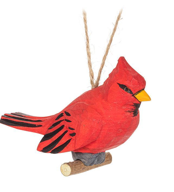 Carved Cardinal on Branch Ornament