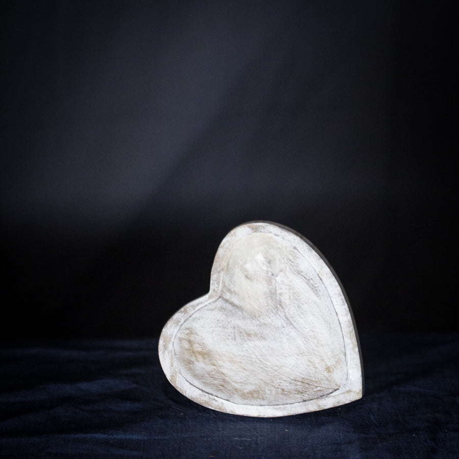 Whitewashed Wooden Heart Tray - small
