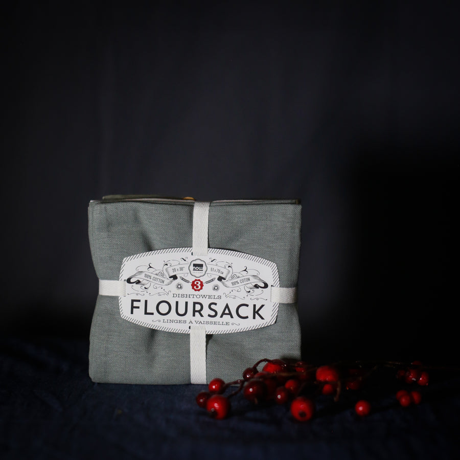 3 Floursack Dishtowels- Gray, White and Moonstruck