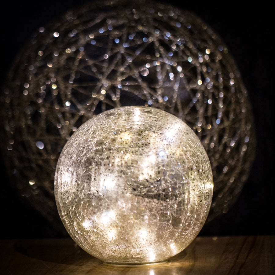 Antique Silver Mercury Glass Lighted Ball- large