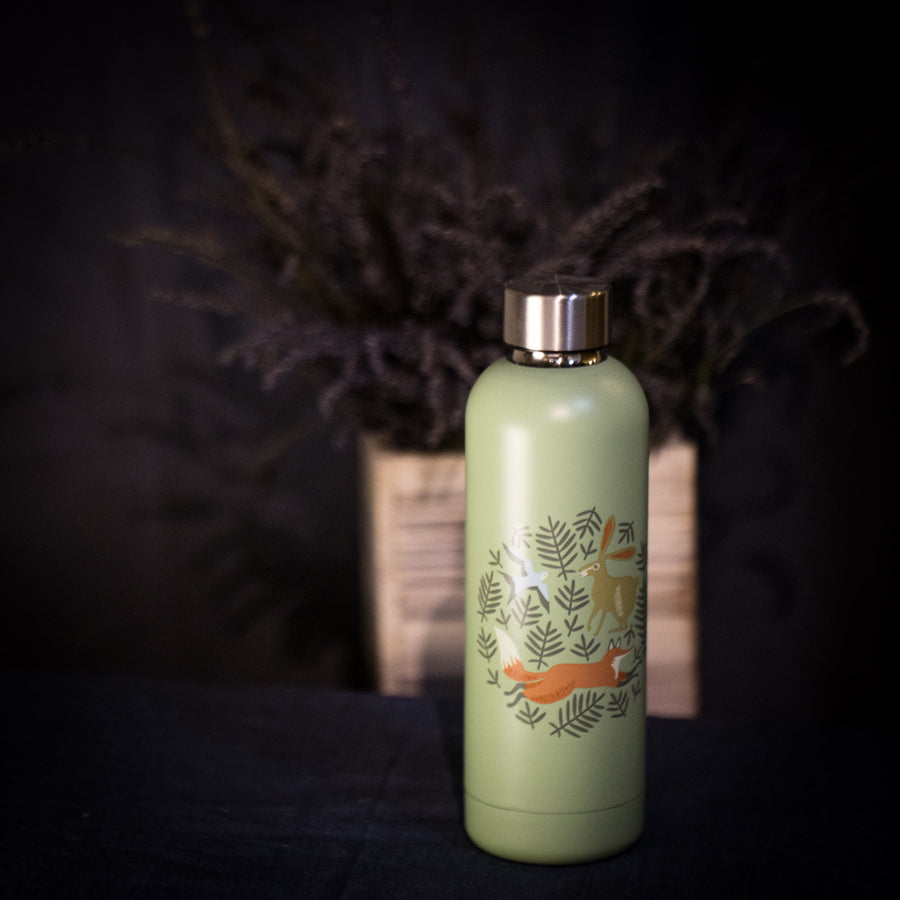 Fox, bunny and bird water bottle