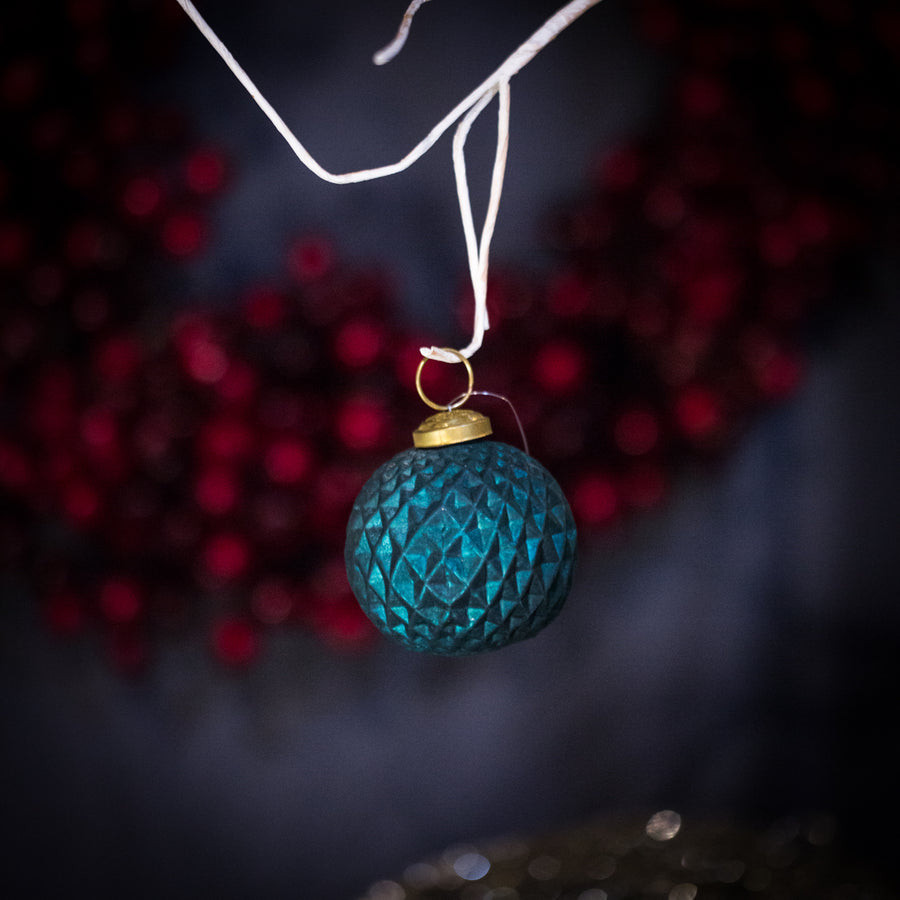 Teal patterned ball ornament