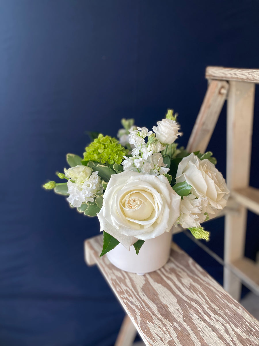 White and green vase arrangement - medium/large $80