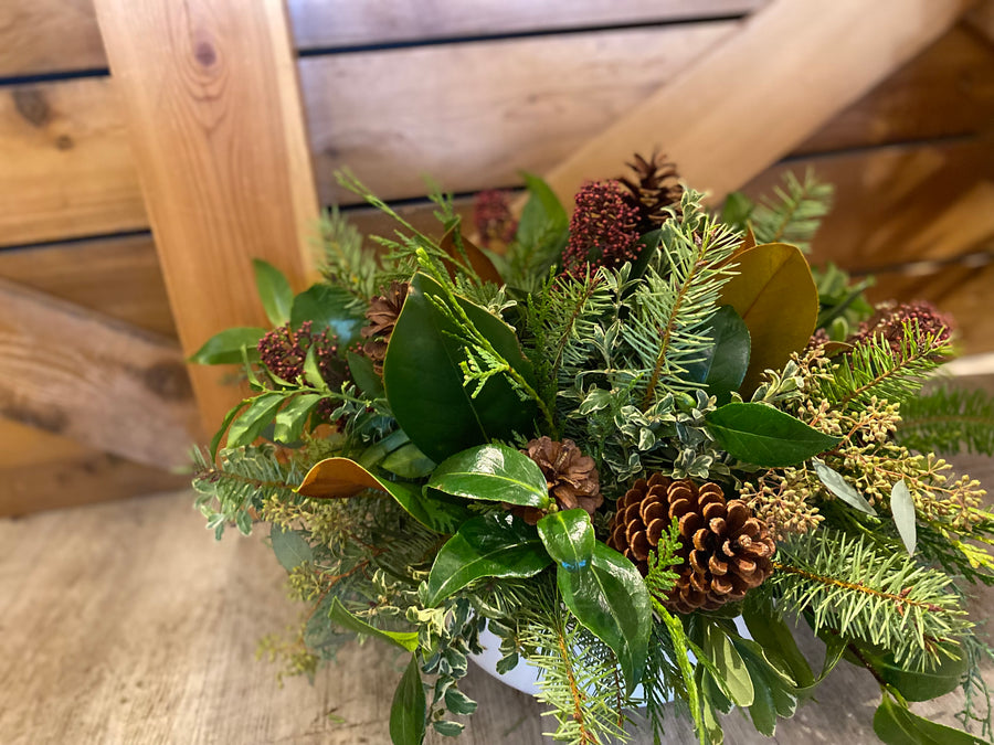 Woodland winter centrepiece (container and ingredients may vary but will maintain the style and design shown in photo)