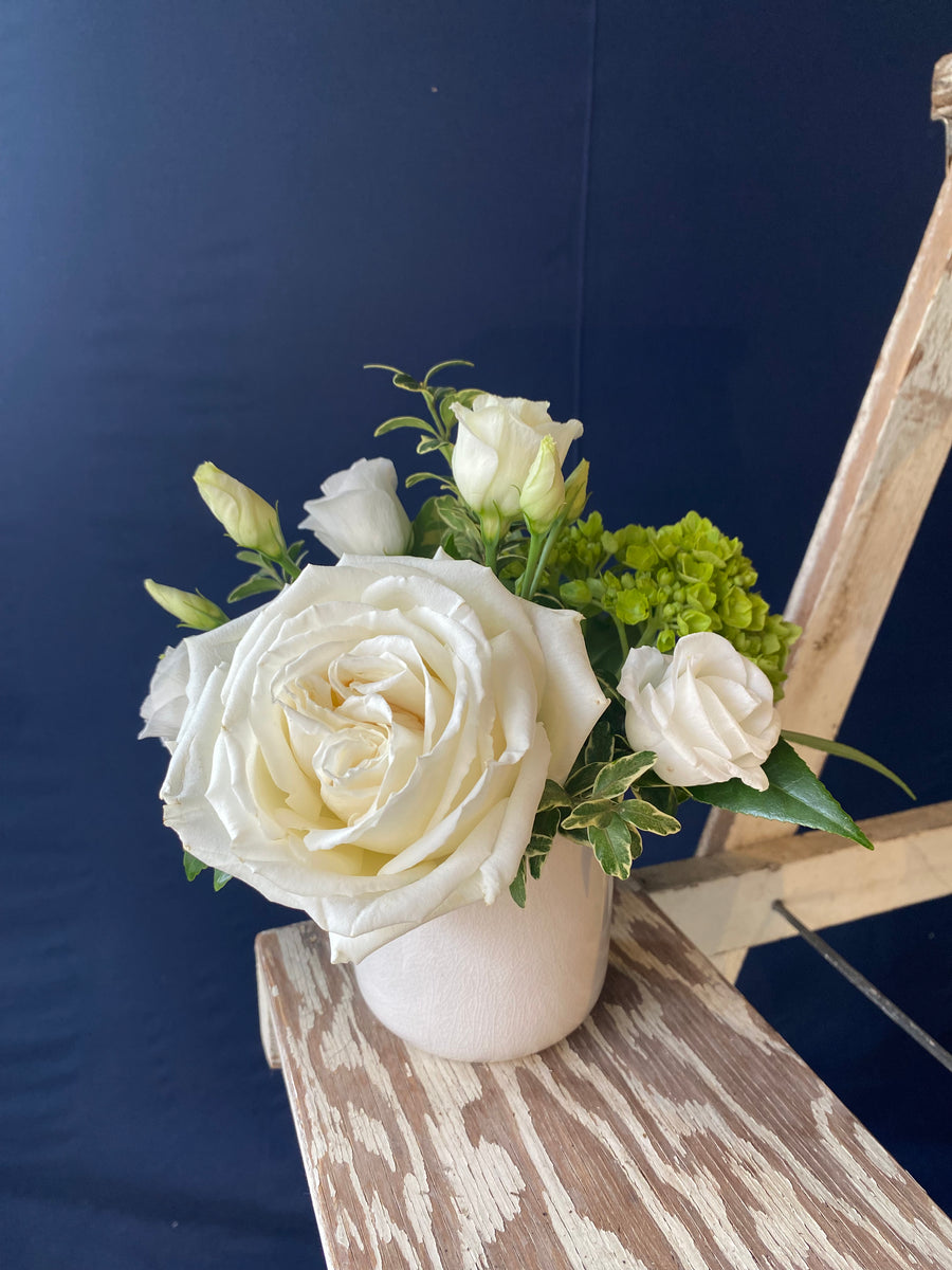 White and Green vase arrangement - extra small $40