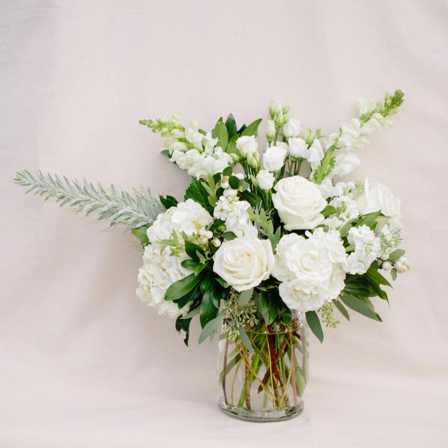 Vase Arrangement in a White & Green Colour Palette